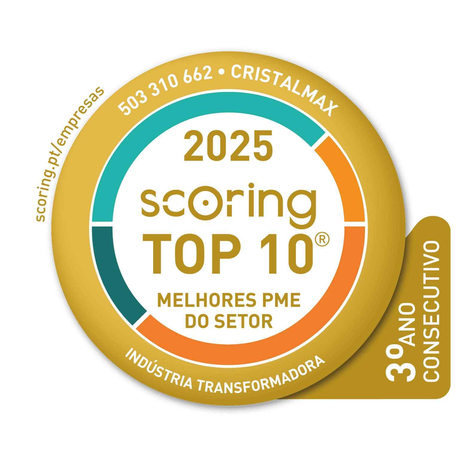 Selo TOP 10 Setor 2025 — CRISTALMAX - INDÚSTRIA DE VIDROS, S.A.